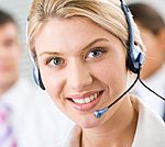 Face of young charming confident woman with headset